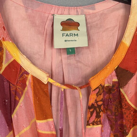 Farm Rio Dress Womens Large Red Orange Patchwork Twirl Boho Ruffle Peasant Loud - Picture 5 of 16